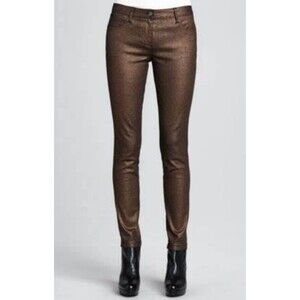 Trina Turk Jeans Women's 6 Metallic Bronze Skinny Evening Party Disco Retro NEW!